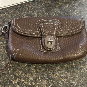 Coach Dark Brown Leather Wristlet